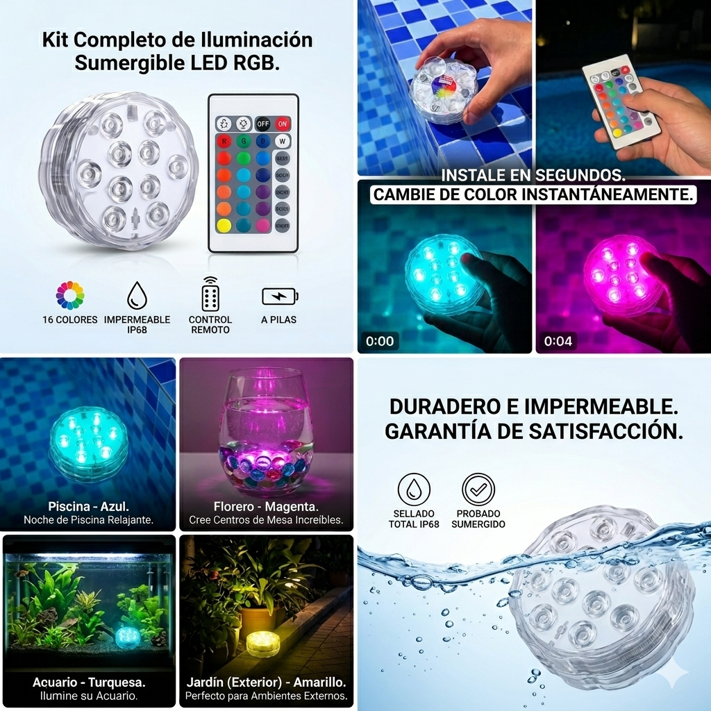AquaGlow Pro – Luz LED Sumergible Multicolor para Piscina