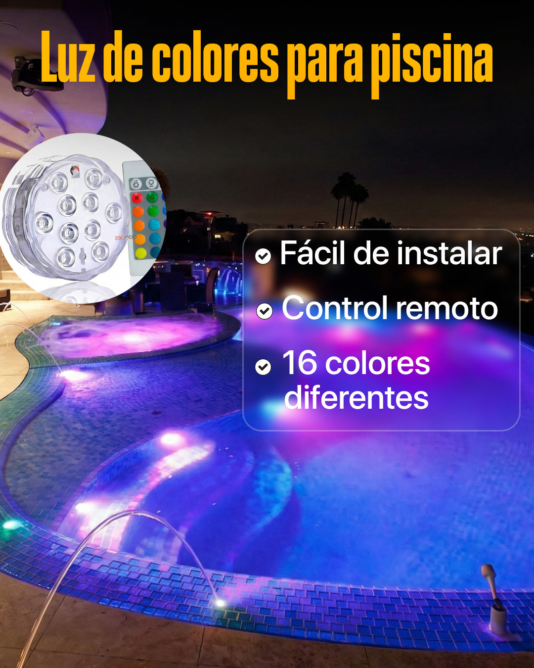 AquaGlow Pro – Luz LED Sumergible Multicolor para Piscina