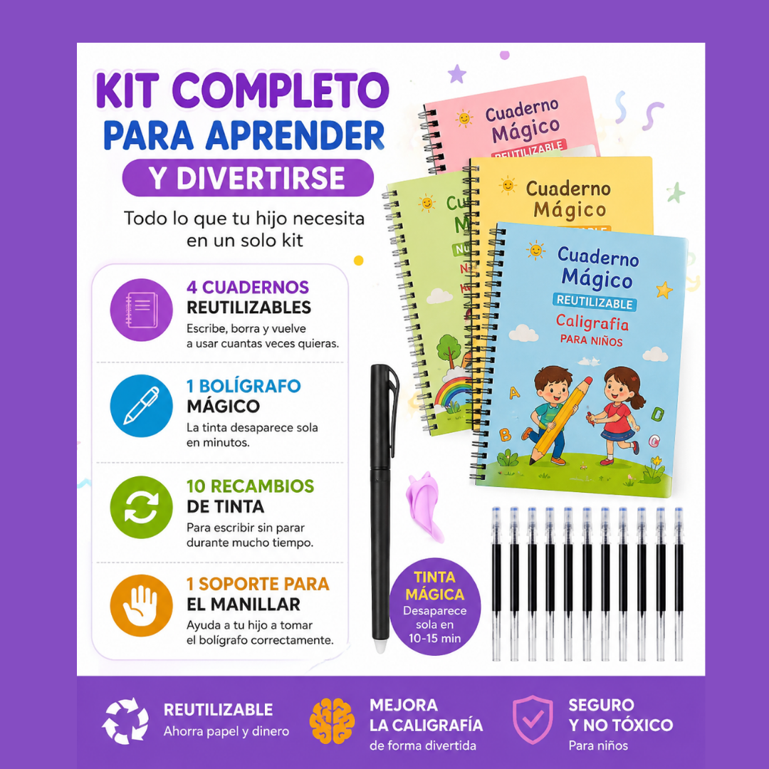 KIT 4 LIBROS DE CALIGRAFÍA CON TINTA MÁGICA
